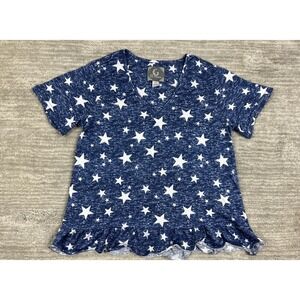 PJ Couture Top Womens Large Blue Stars V-Neck Short Sleeve Pajama Shirt